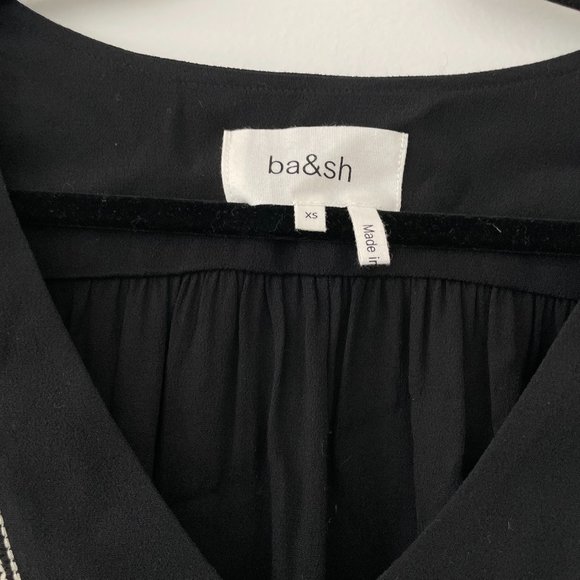 ba&sh Alma Embroidered 3/4 Sleeve Mini Swing Dress in Black and White - Picture 8 of 9